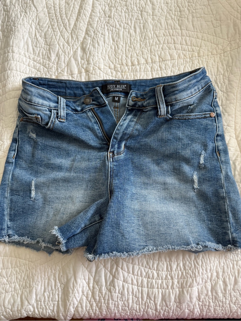 Judy Blue Medium Blue Distressed Cutoff Jean Shorts